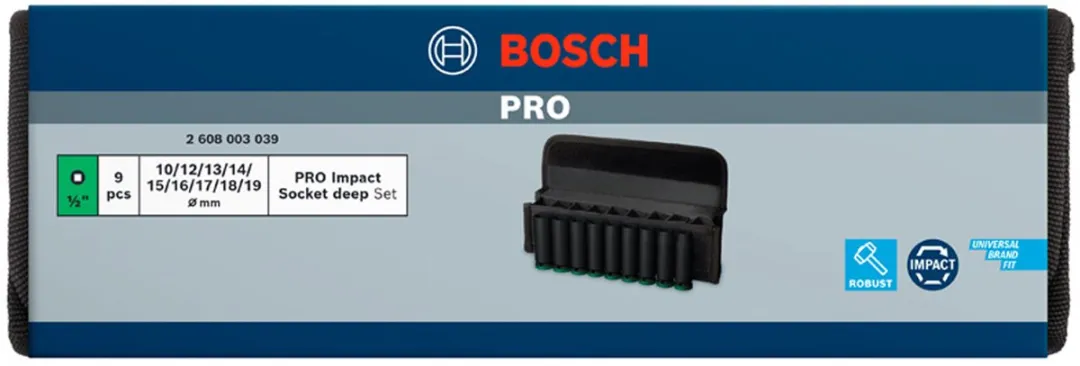 Bosch Professional PRO Slagmoerdoppenset 2608003039 - 9-delig - Groen/Zwart