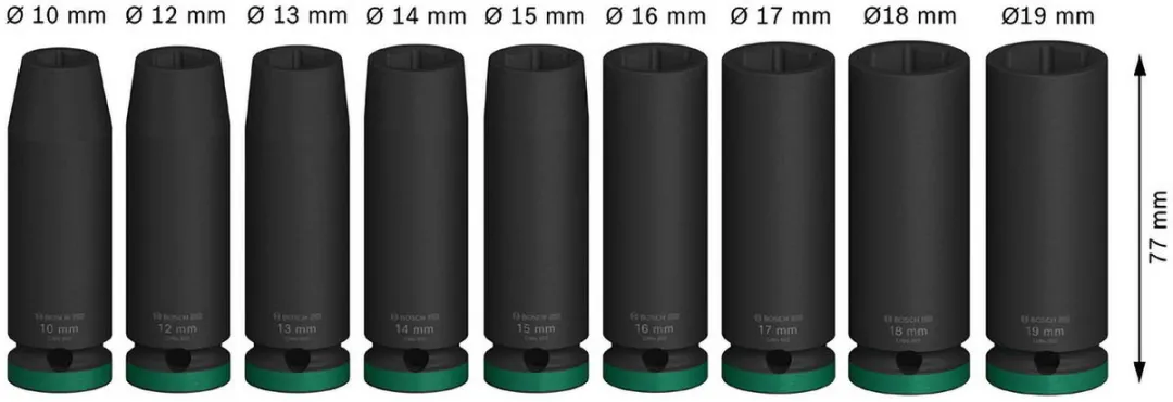 Bosch Professional PRO Slagmoerdoppenset 2608003039 - 9-delig - Groen/Zwart