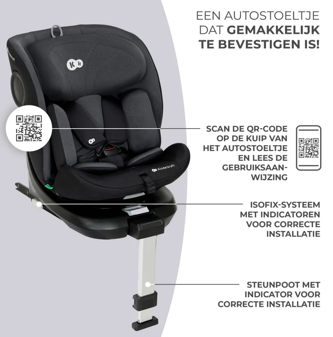 KinderKraft I-360 I-SIZE Autostoel 40-150cm - Groep 0/1/2/3 - Zwart