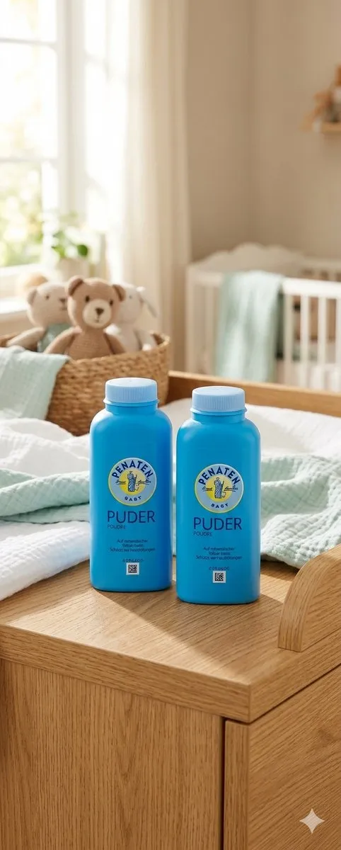 Penaten Baby - Natuurlijk babypoeder met aloë vera en vitaminen - 1 x 100 g - Beschermt de gevoelige huid - Vochtopnemend en houdt de huid droog - 99% ingrediënten van natuurlijke oorsprong met Kajal Sticker