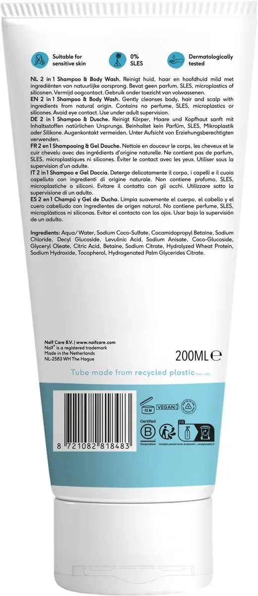 Naïf 2-in-1 Shampoo & Body Wash 200ml - Baby