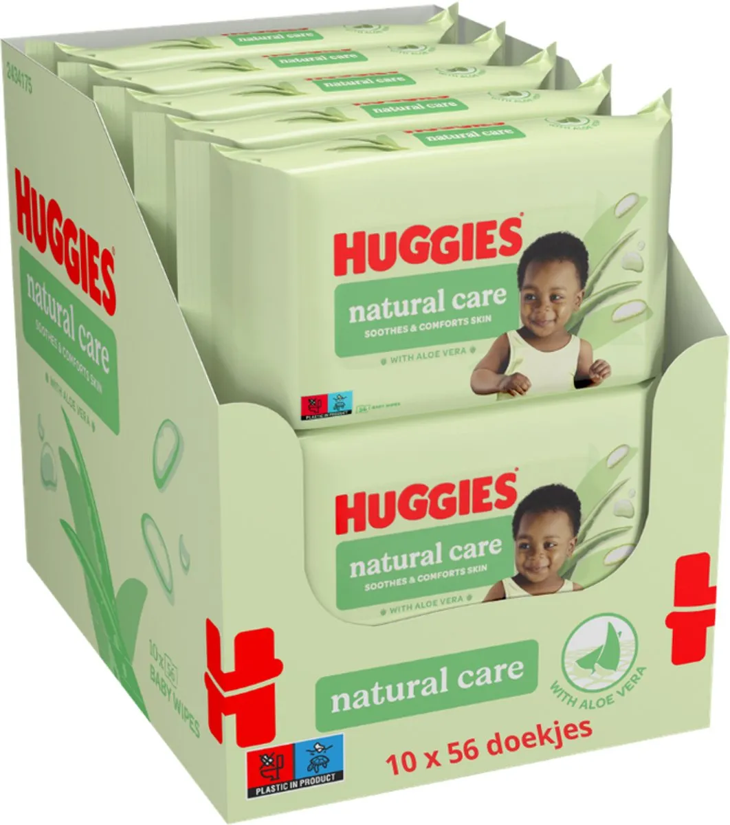 Huggies billendoekjes - Natural Care - 10 x 56 stuks - 560 doekjes - billendoekjes met Aloe Vera en Vitamine E - Voordeelverpakking