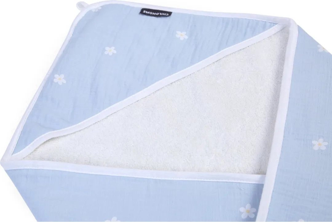 Childhome Flower Collection Badcape & Washandje 80x80cm - Wit/Blauw - 2 Stuks