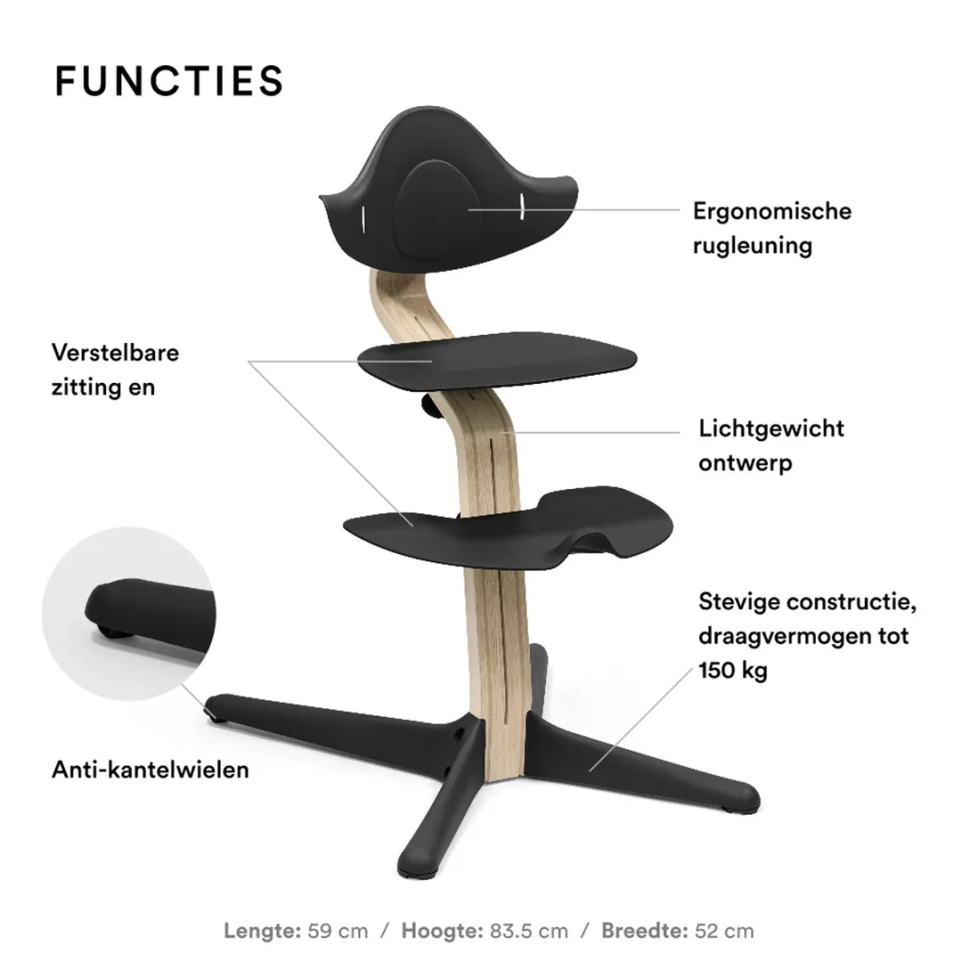 Stokke Nomi Stoel - Zwart/Natuurlijk - 150 kg