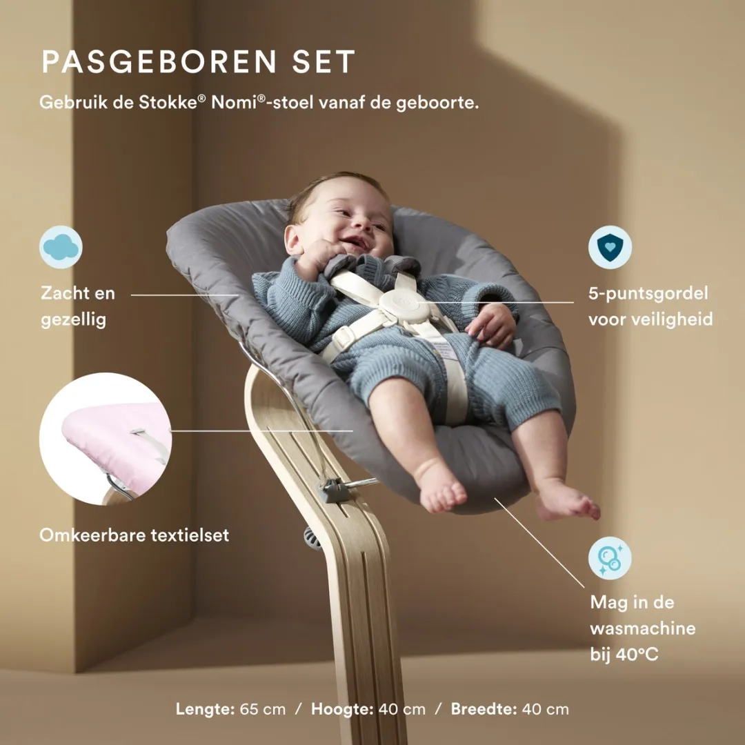 Stokke Nomi Stoel - Pasgeborenen Set Wit/Grijs-Rozewit - 150 kg