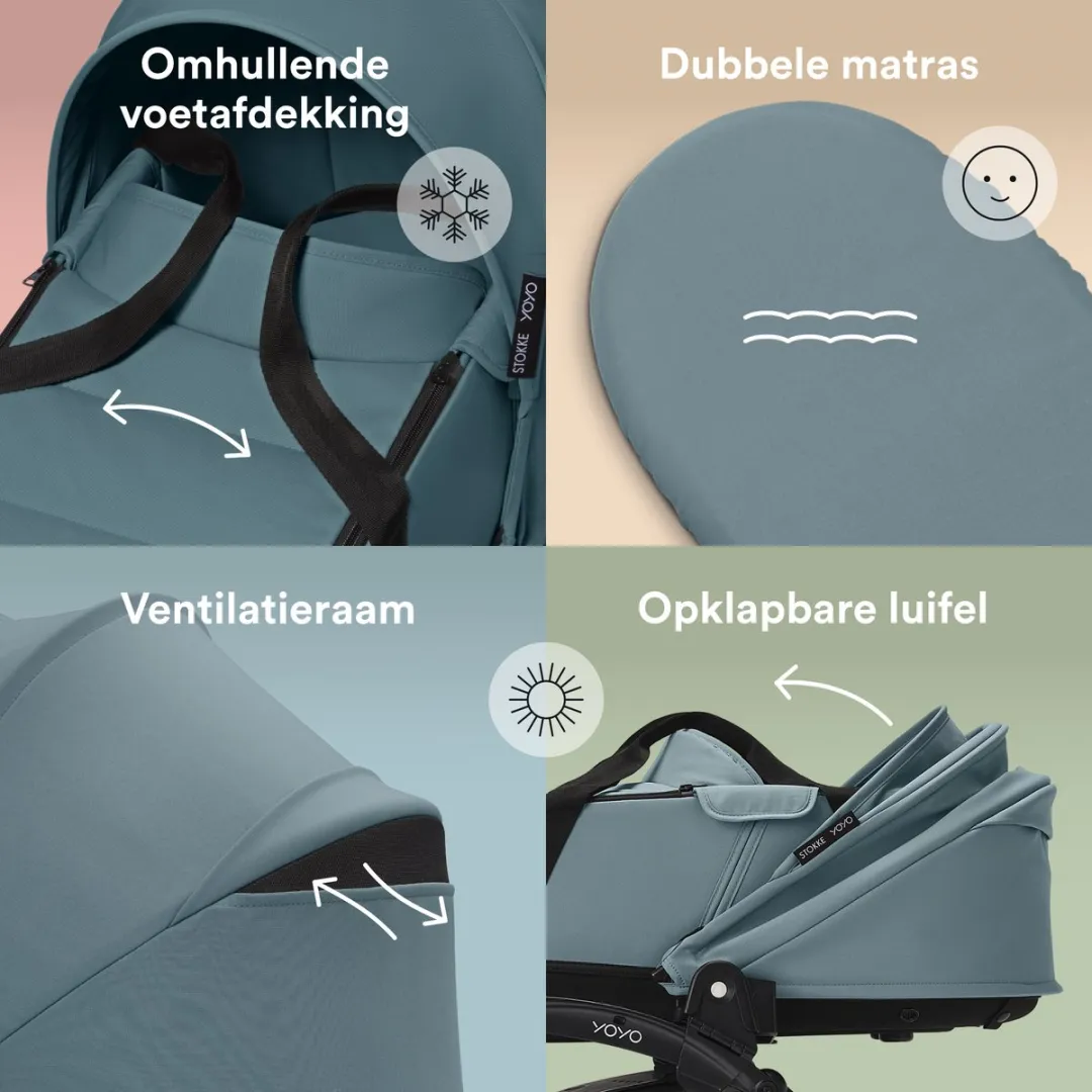 Stokke YOYO Newborn Shell, Aqua - Voor baby's tot 6 maanden of 9 kg - Inclusief semi-harde kap, tweepersoonsmatras en voetenzak - Voor YOYO-frame (los verkrijgbaar)