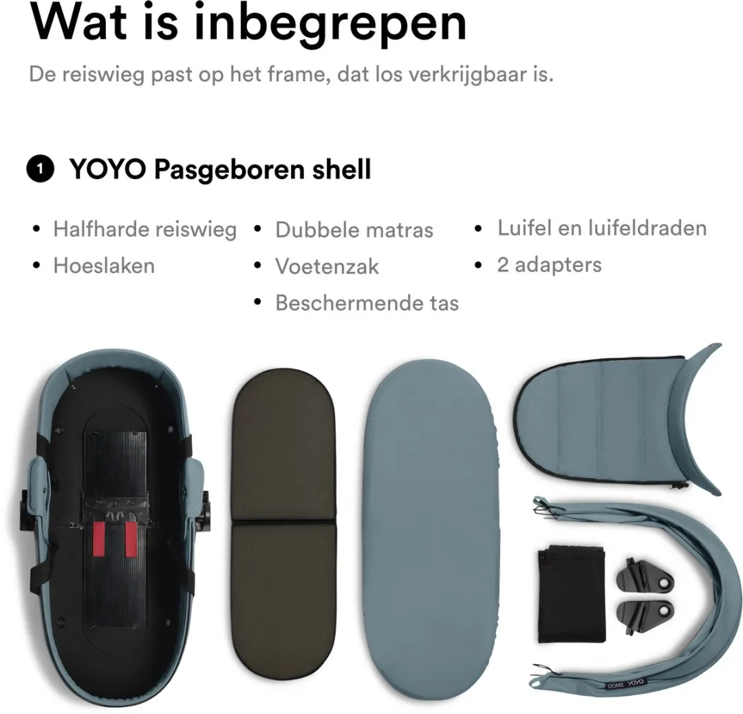 Stokke YOYO Newborn Shell, Aqua - Voor baby's tot 6 maanden of 9 kg - Inclusief semi-harde kap, tweepersoonsmatras en voetenzak - Voor YOYO-frame (los verkrijgbaar)