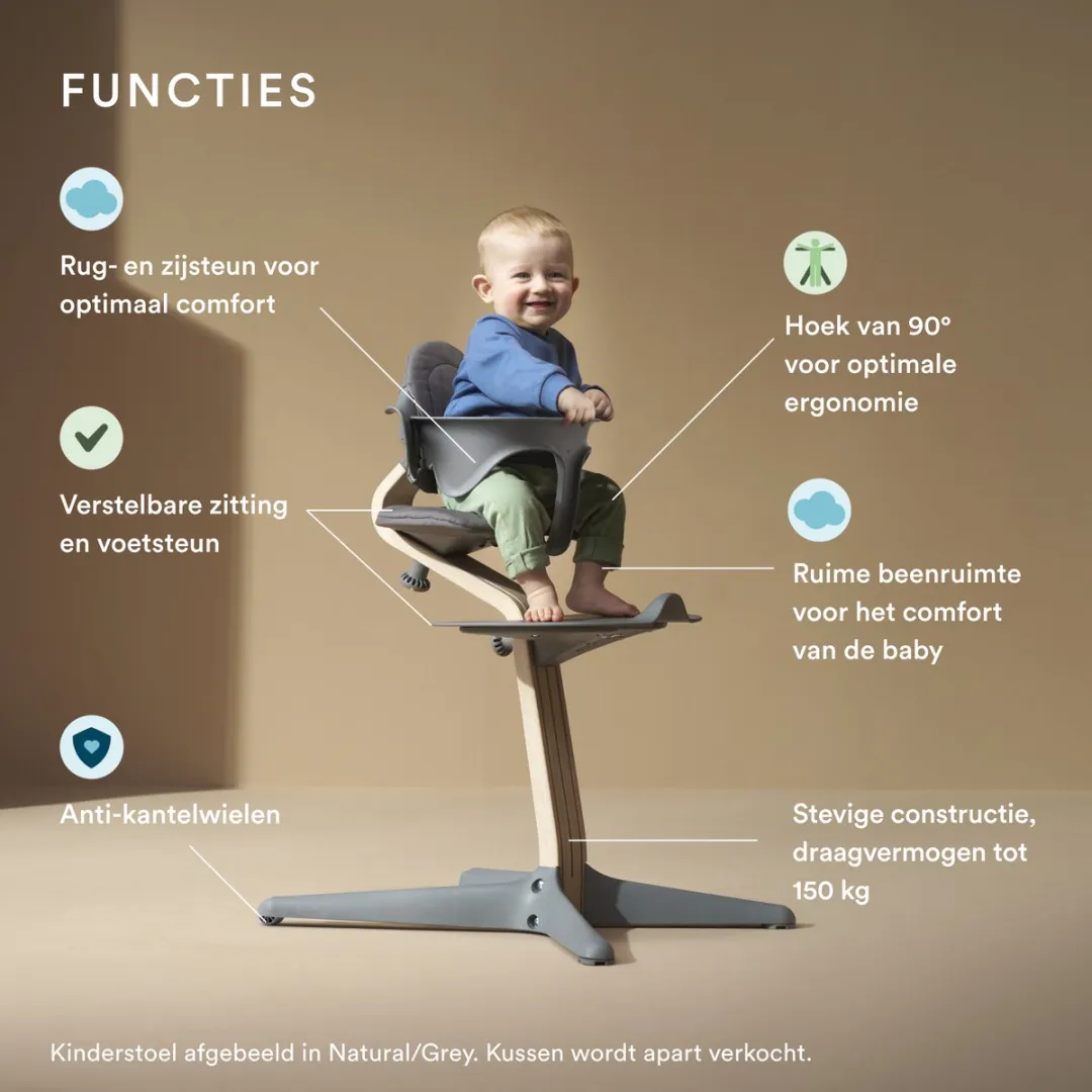 Stokke Nomi stoel (walnoot/wit) met babyset (wit) - Stimuleert actief zitten en biedt ondersteuning als je baby leert zitten - Kan tot 150 kg dragen