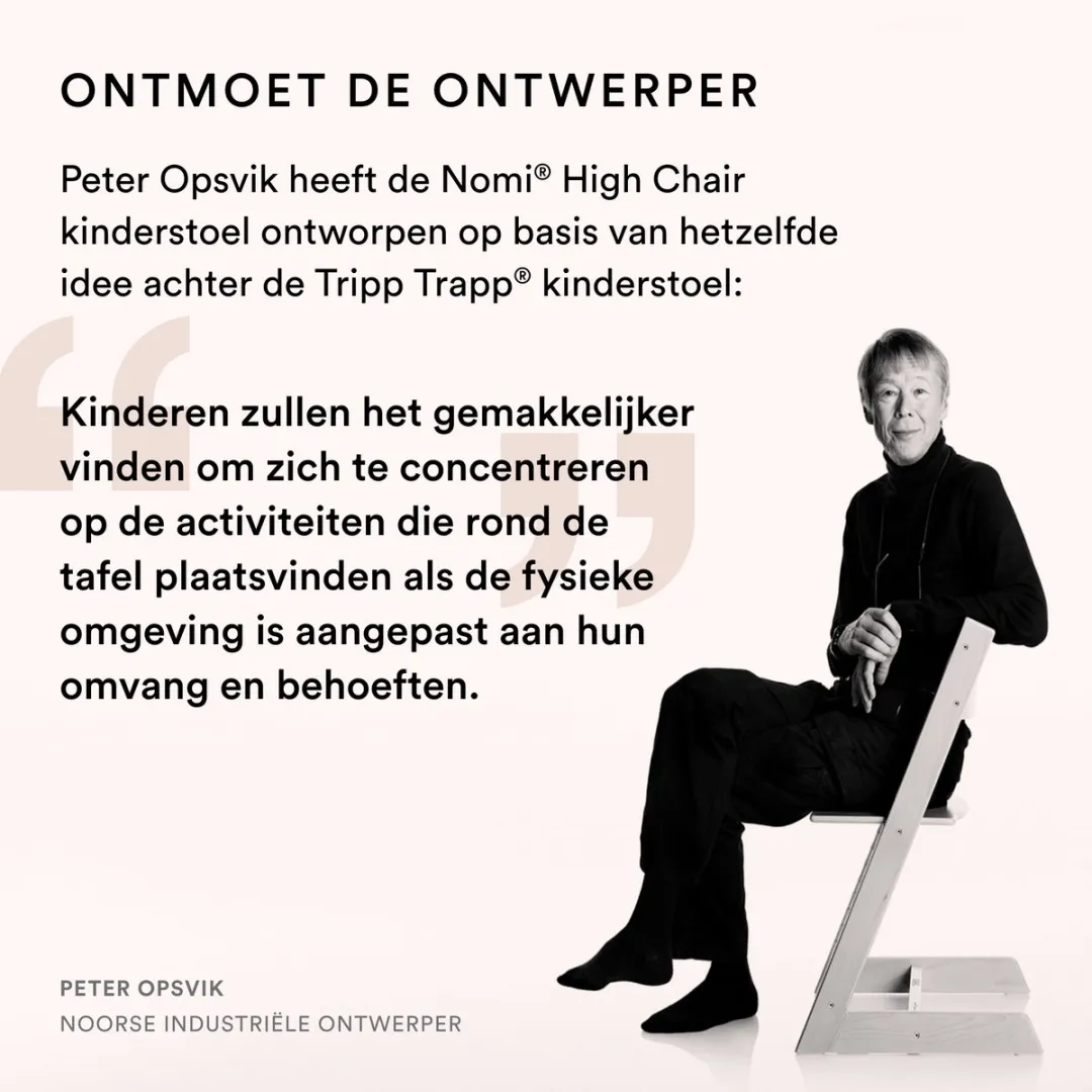 Stokke Nomi stoel (walnoot/wit) met babyset (wit) - Stimuleert actief zitten en biedt ondersteuning als je baby leert zitten - Kan tot 150 kg dragen