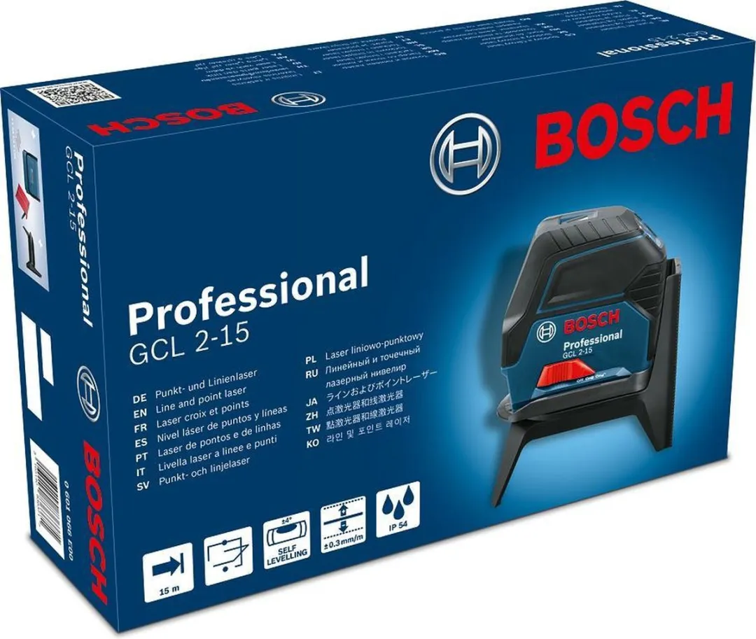 Bosch Professional GCL 2-15 Combilaser - Laserrichtbord - 3x AA Batterijen - Rood/Zwart/Blauw