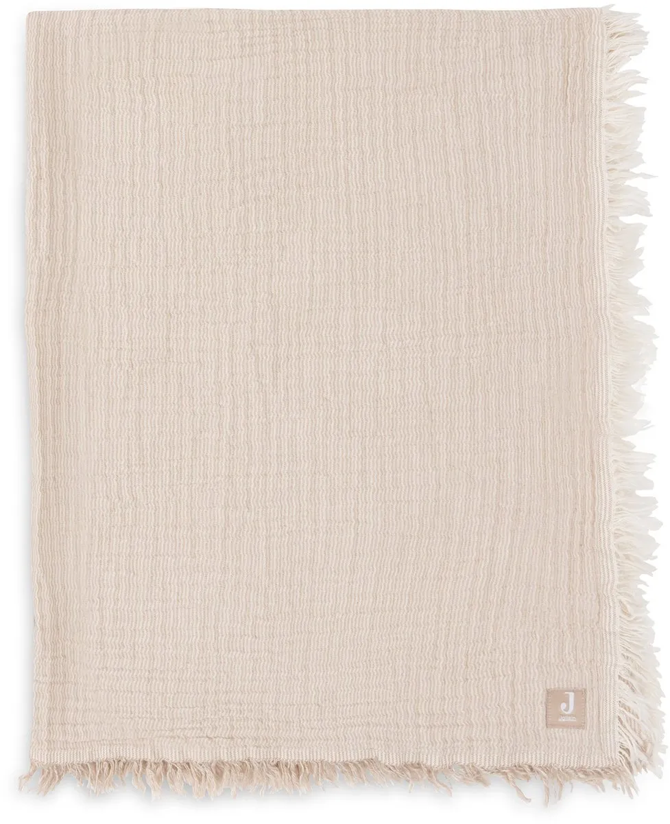 Jollein Deken Ledikant 120x120cm - Fringe Stripe Biscuit/Ivory - GOTS