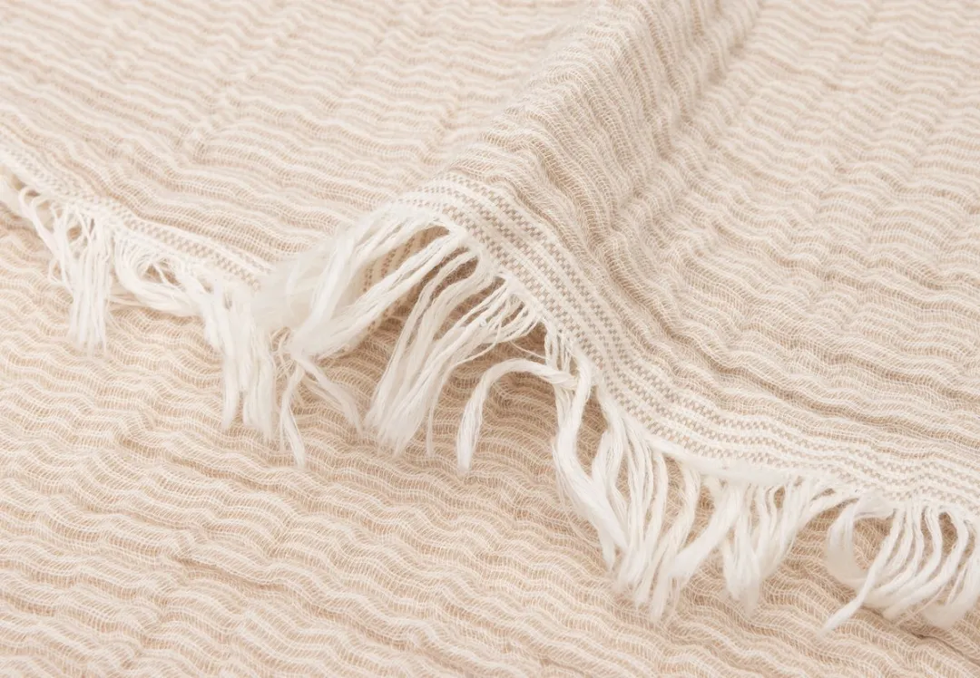 Jollein Deken Ledikant 120x120cm - Fringe Stripe Biscuit/Ivory - GOTS