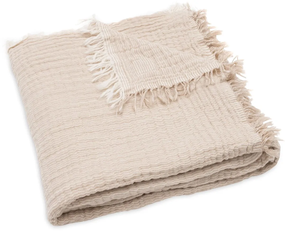 Jollein Deken Ledikant 120x120cm - Fringe Stripe Biscuit/Ivory - GOTS