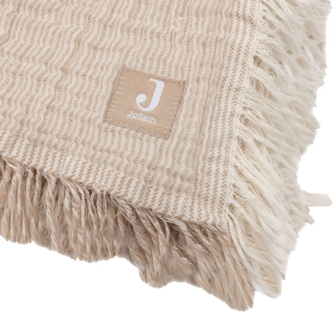 Jollein Deken Ledikant 120x120cm - Fringe Stripe Biscuit/Ivory - GOTS