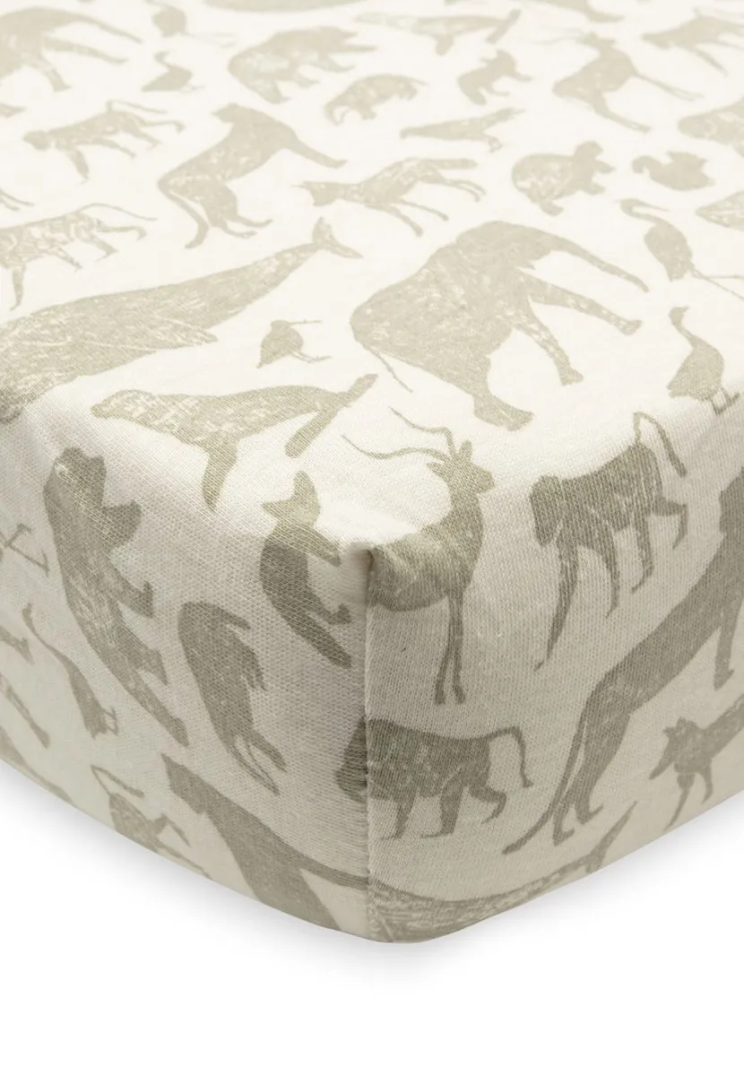 Jollein Hoeslaken Jersey Animals Olive Green 40/50x80/90cm