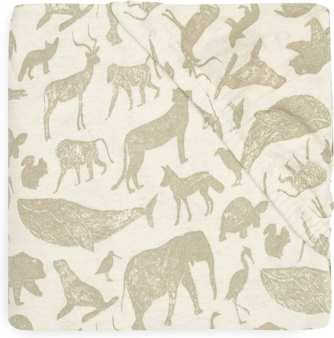 Jollein Hoeslaken Jersey Animals Olive Green 40/50x80/90cm