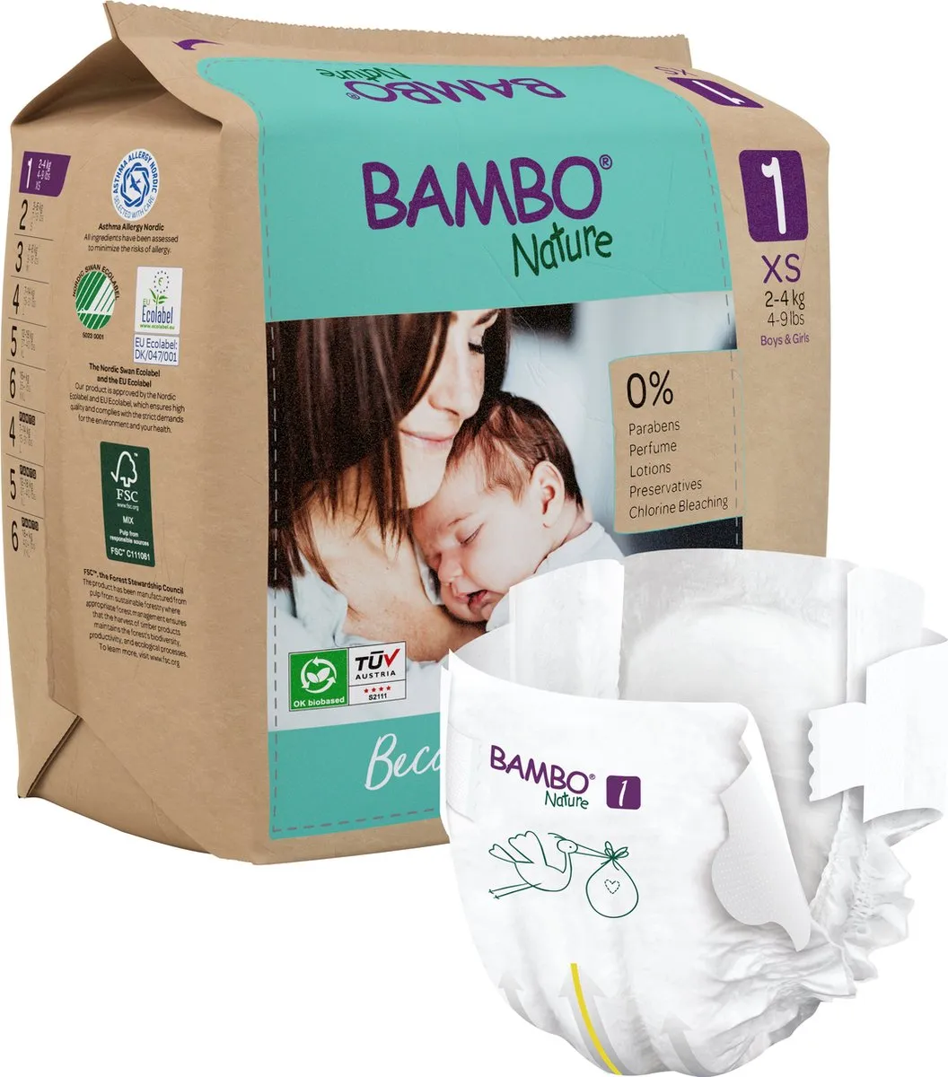 BAMBO Nature Luiers Maat 1 XS 2-4kg - 22 Stuks