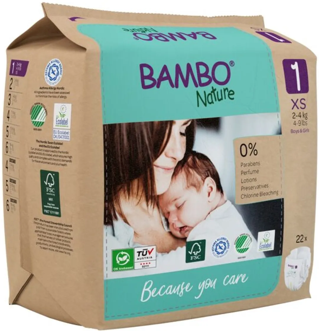 BAMBO Nature Luiers Maat 1 XS 2-4kg - 22 Stuks