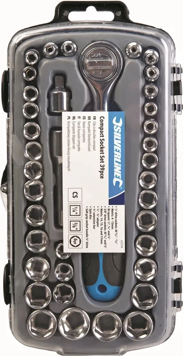 Silverline 39-delige Dopsleutelset - Metrisch/Imperiaal - Chroom
