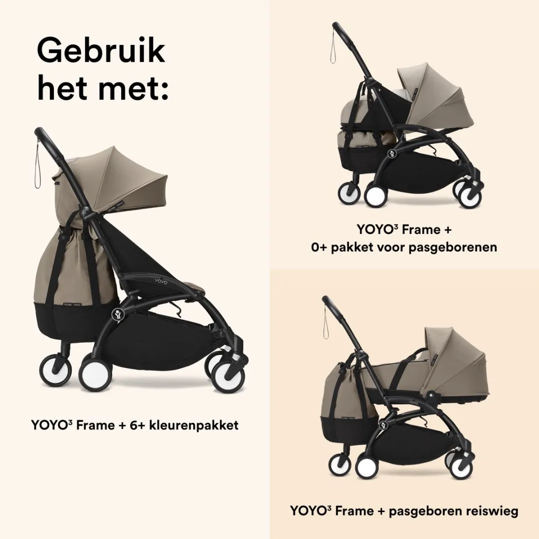 Stokke YOYO-tas, Taupe - Extra opbergruimte voor de YOYO-kinderwagen - Eenvoudig te bevestigen - Heeft geen invloed op de wendbaarheid- Wasbaar op 30°C