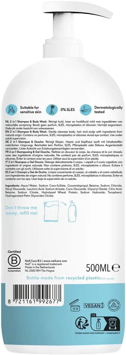 Naïf 2-in-1 Shampoo & Body Wash 500ml