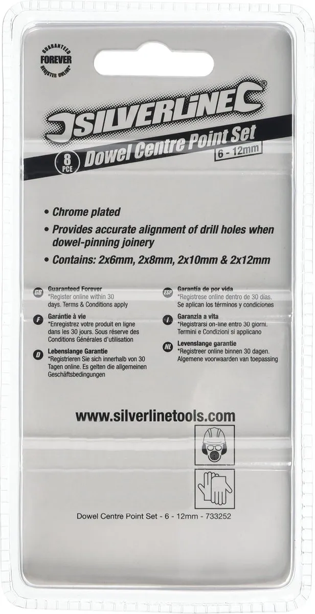 Silverline Centreerpuntenset 8-delig - Chroom Geplateerd - Ø 6-12mm