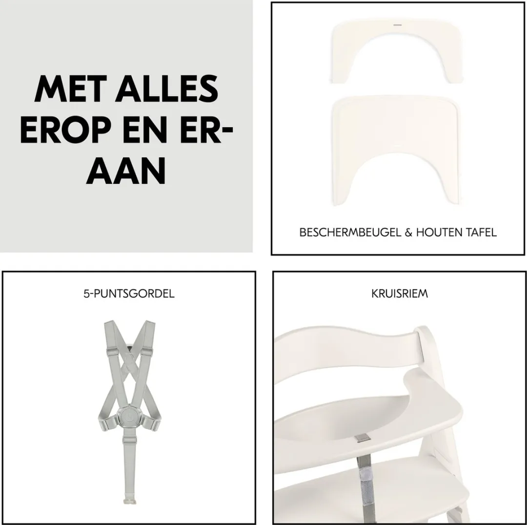 Hauck Beta+ Kinderstoel - White - inclusief wielen en houten tafel