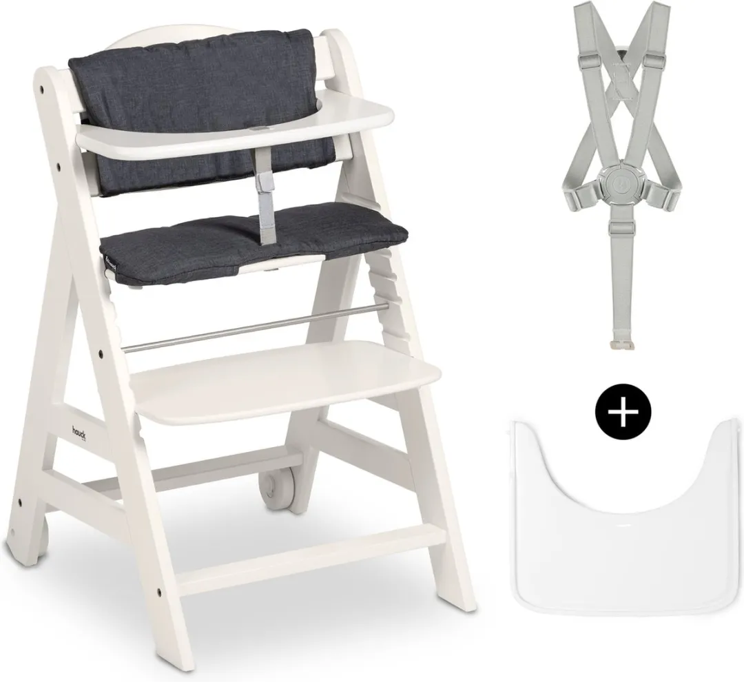 Hauck Beta+ Kinderstoel - White - inclusief wielen en houten tafel