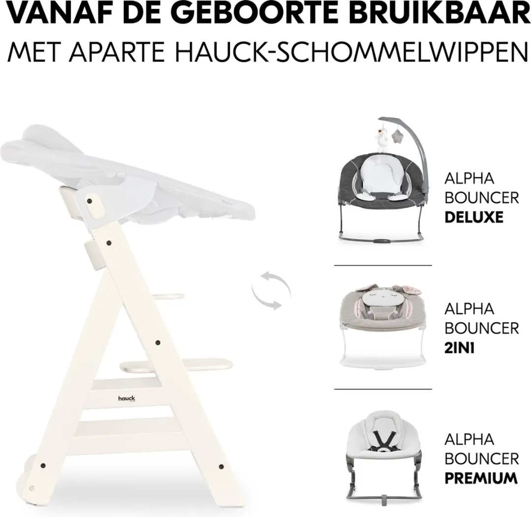 Hauck Beta+ Kinderstoel - White - inclusief wielen en houten tafel