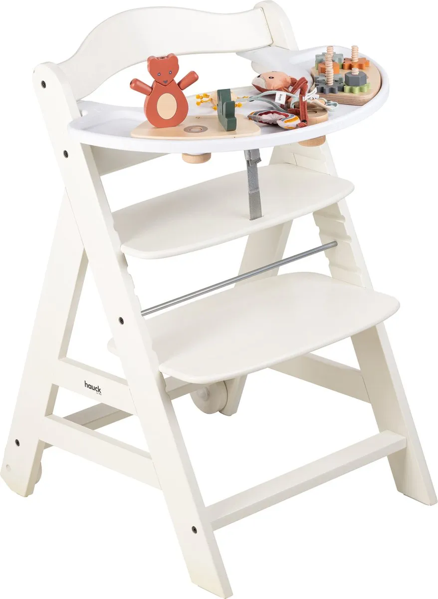 Hauck Beta+ Kinderstoel - White - inclusief wielen en houten tafel