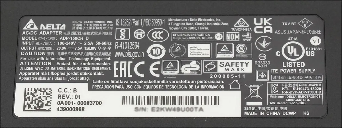 ASUS 0A001-00083700 Oplader 150W - Zwart