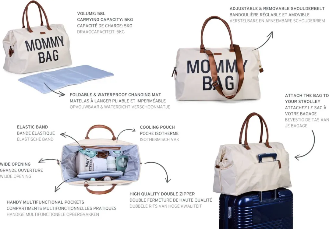 Childhome Mommy Bag Verzorgingstas - 55x30x40cm - Ecru & Zwart