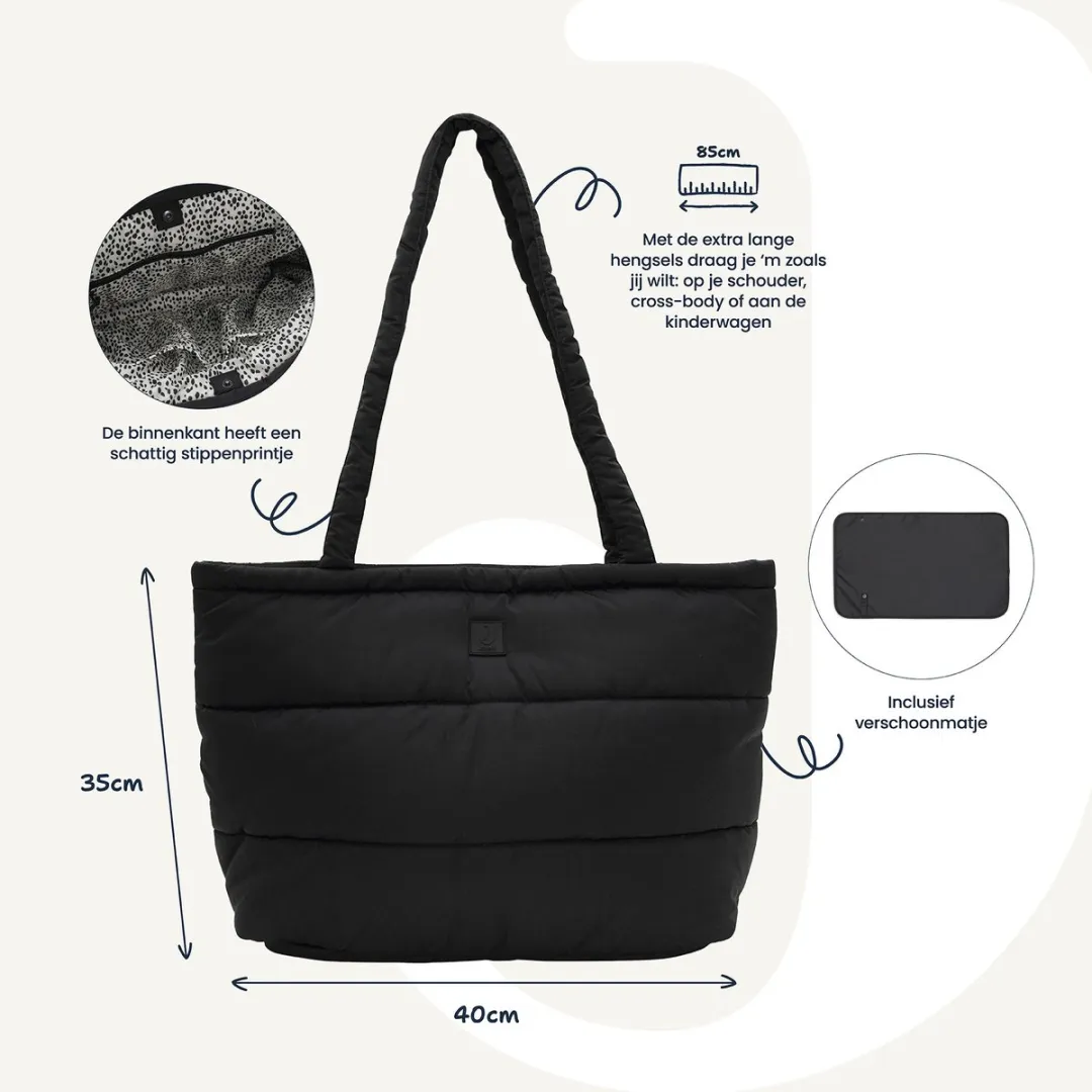 Jollein Luiertas Puffed Mombag - 40x35x16cm - Zwart - afbeelding 6 van 6
