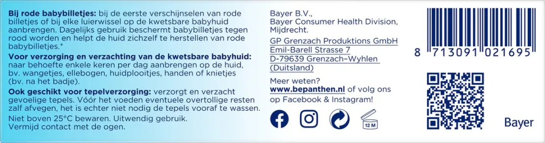 ​Bepanthen Baby Zalf 30 gram | Beschermt en Verzorgt de Kwetsbare Babyhuid | Ondersteunt Natuurlijk Huidherstel | Vrij van Parfum en Conserveermiddelen ​