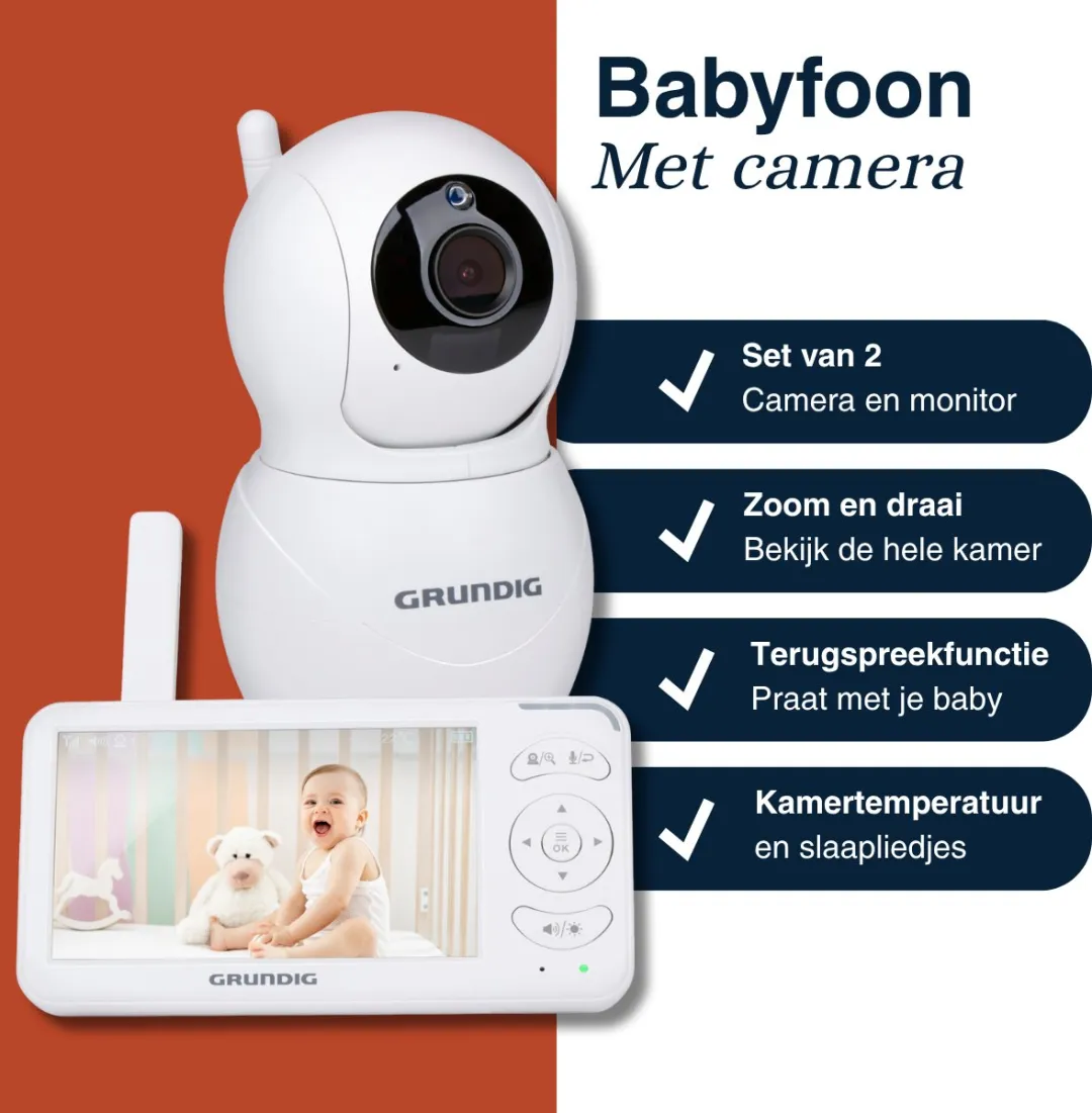 Grundig Video Babyfoon 5 inch - Nachtzicht & Terugspreek - Wit