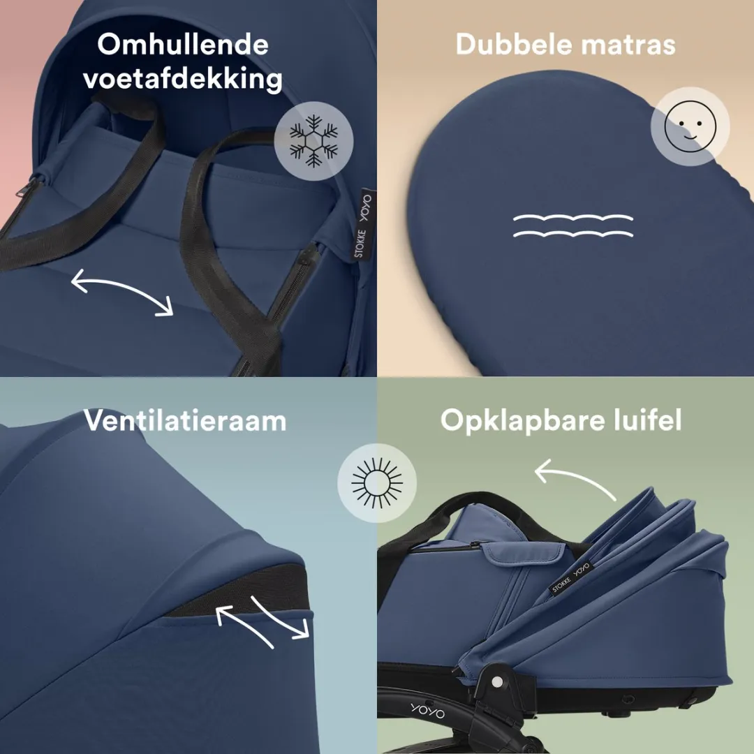 Stokke YOYO Newborn Shell Navy Blue - inclusief matras & voetenzak