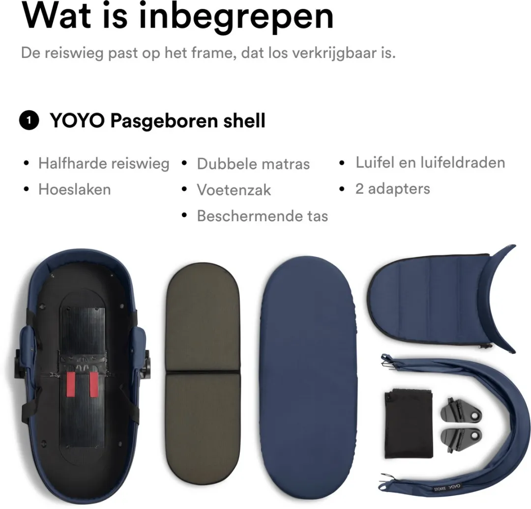 Stokke YOYO Newborn Shell Navy Blue - inclusief matras & voetenzak