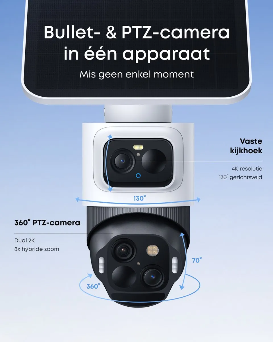 eufy eufyCam S4 2-Cam Kit, 4K PTZ beveiligingscamera buiten, triple lens bullet, 360° pan/tilt, 8× zoom, AI-tracking, HomeBase S380, 16TB opslag