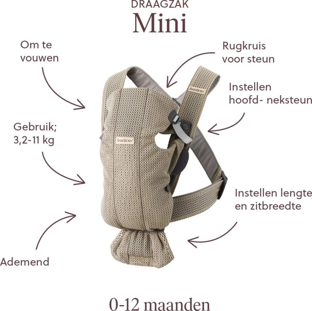 BabyBjörn Draagzak Mini 3D Mesh - Grijsbeige