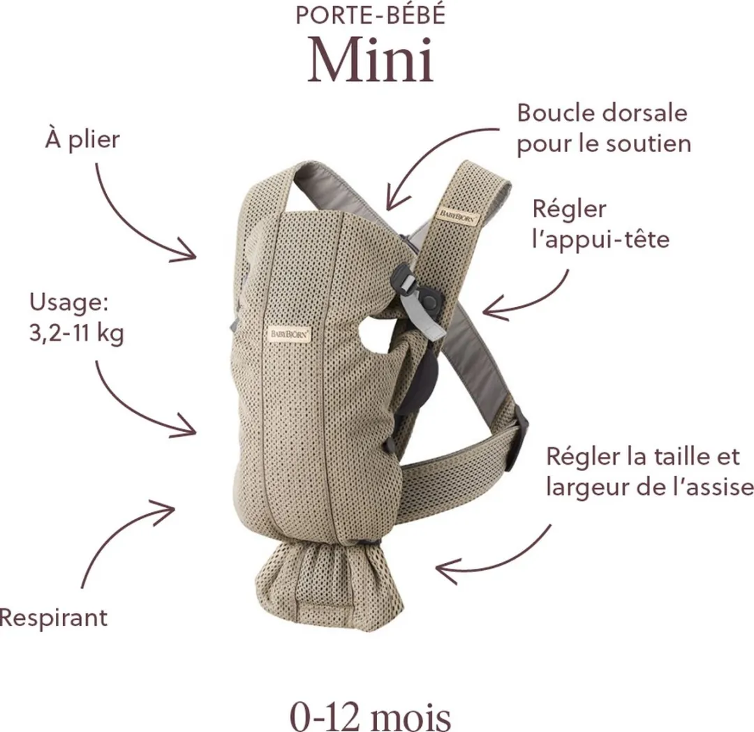BabyBjörn Draagzak Mini 3D Mesh - Grijsbeige