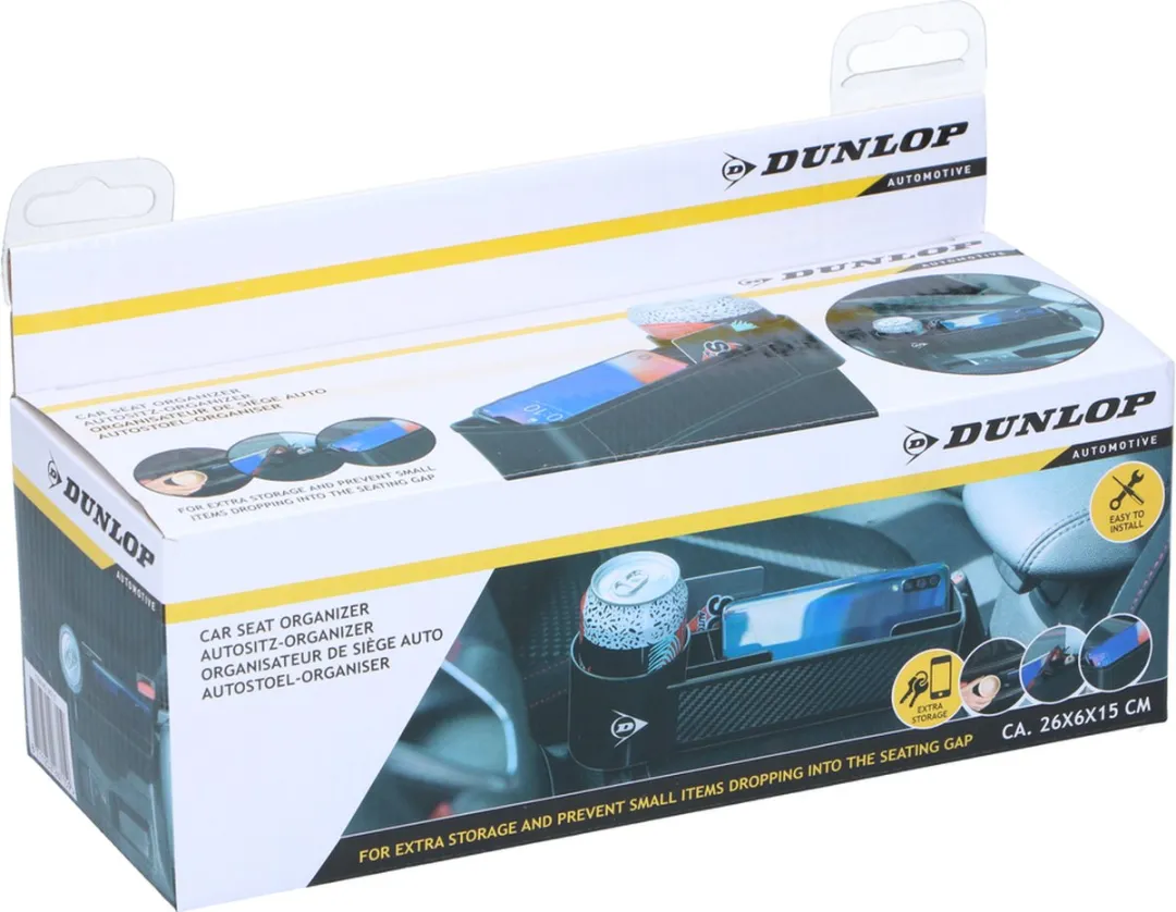 Dunlop Autostoel Organizer - Cupholder - Zwart