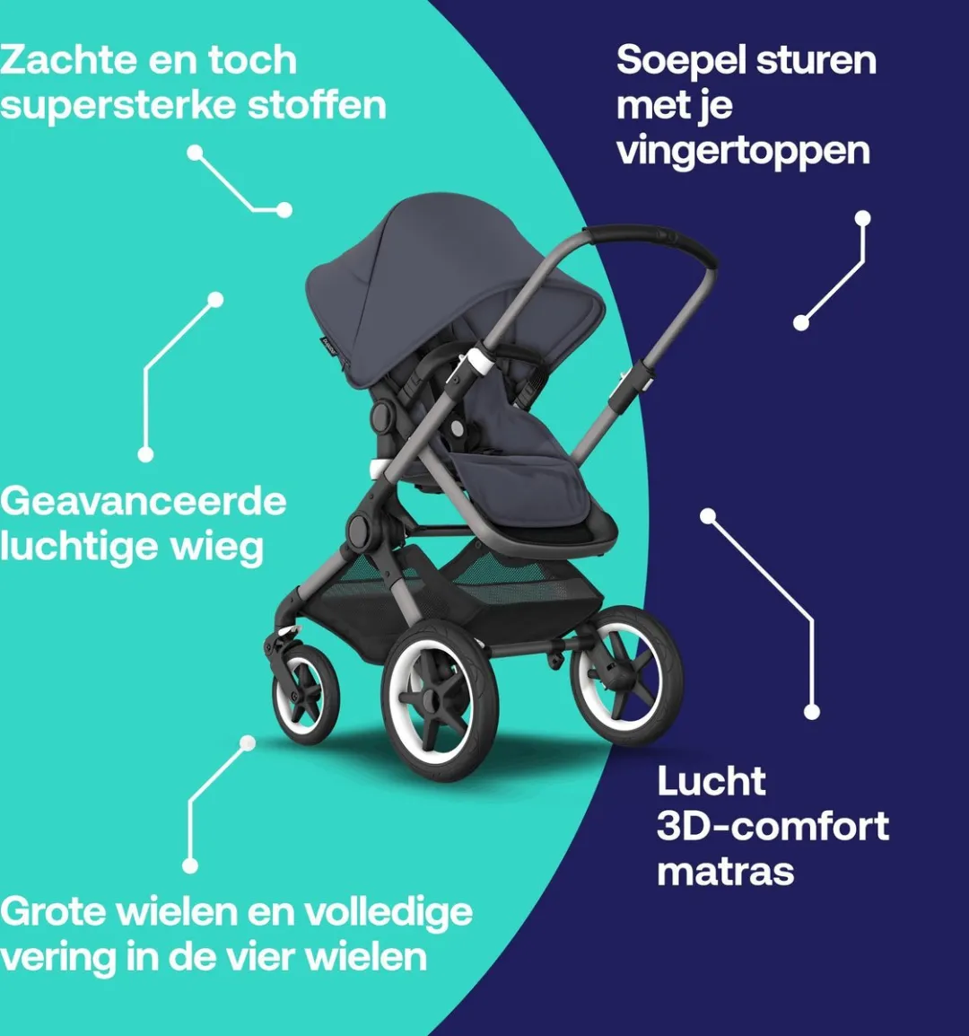 Bugaboo Fox 3 Kinderwagen - Stormy Blue Reiswieg - Graphite Chassis