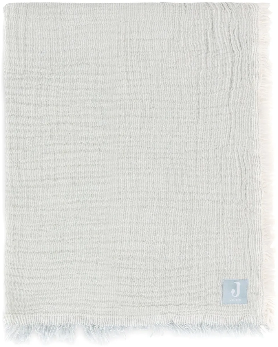 Jollein Deken Wieg Jersey 75x100cm - Fringe Stripe Sea Green/Ivory - GOTS