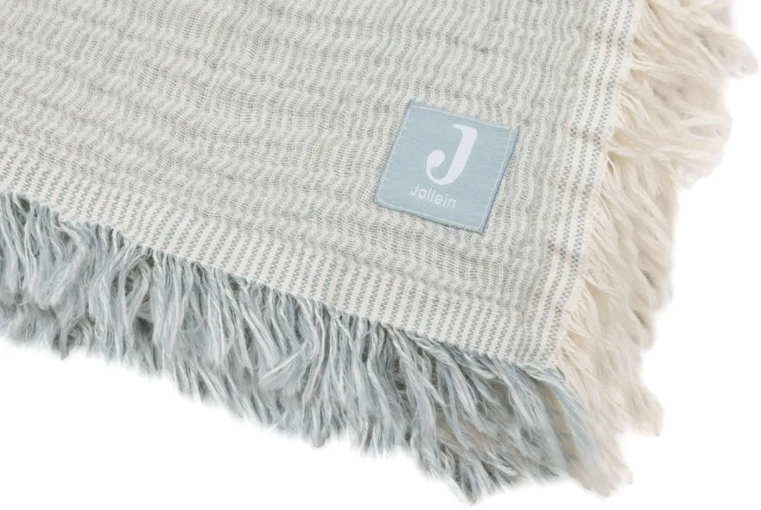 Jollein Deken Wieg Jersey 75x100cm - Fringe Stripe Sea Green/Ivory - GOTS