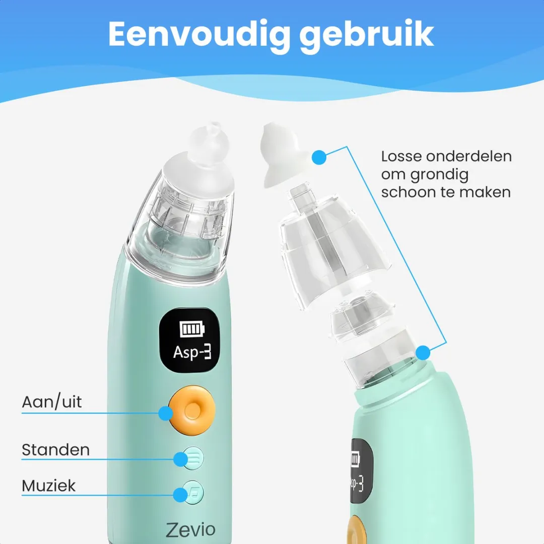 Zevio Neusreiniger Baby Elektrisch - Neuszuiger Baby - Met Licht en Muziek - Snoetenpoetsers - Neuspompje - USB-C - Inclusief Opbergetui