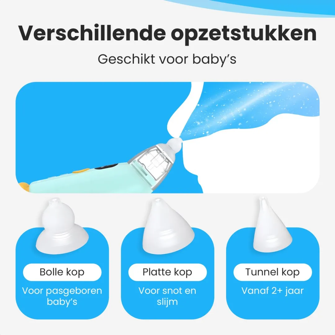 Zevio Neusreiniger Baby Elektrisch - Neuszuiger Baby - Met Licht en Muziek - Snoetenpoetsers - Neuspompje - USB-C - Inclusief Opbergetui