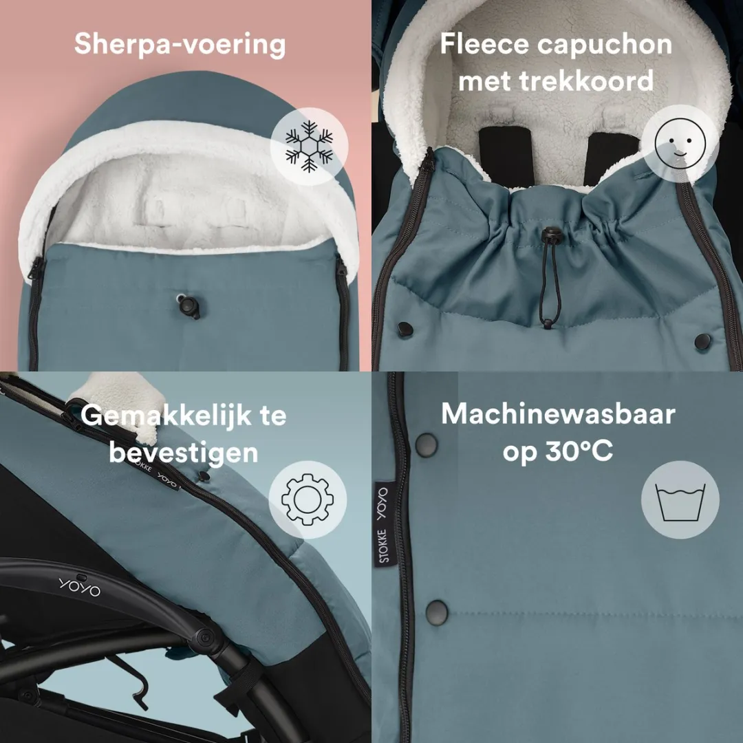 Stokke YOYO Voetenzak Aqua - Sherpa-voering met trekkoord