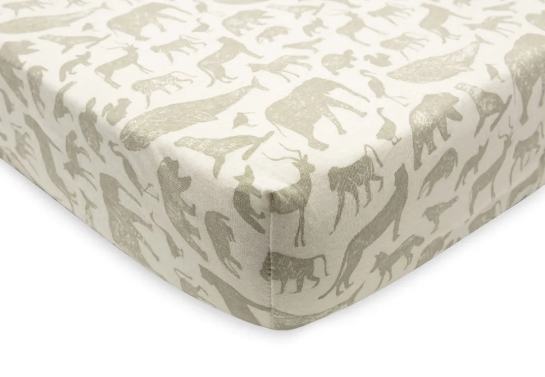 Jollein Hoeslaken Jersey Animals Olive Green 70x140cm