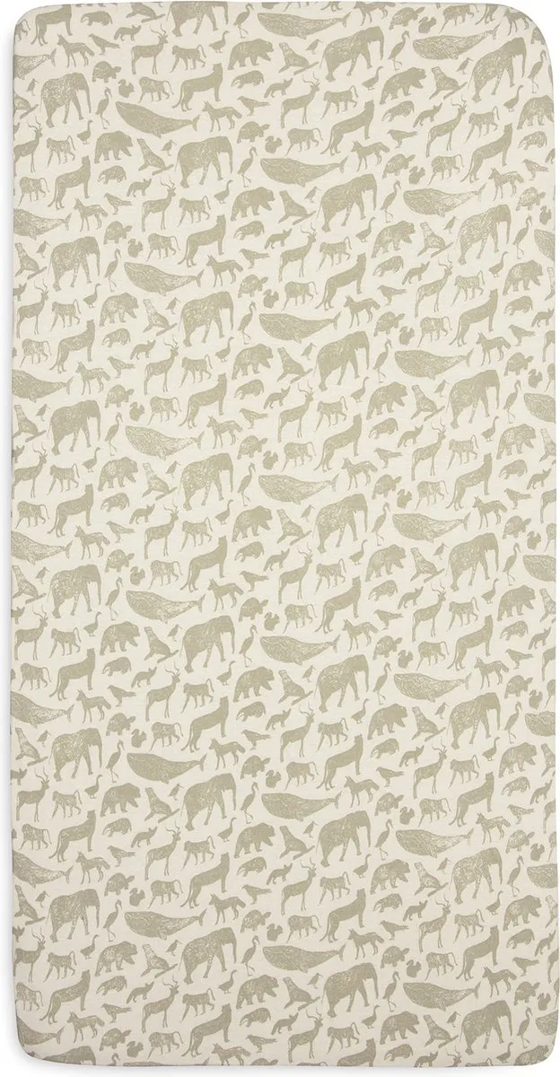 Jollein Hoeslaken Jersey Animals Olive Green 70x140cm