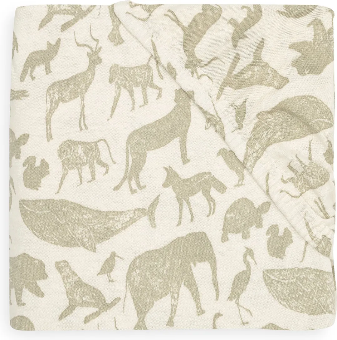 Jollein Hoeslaken Jersey Animals Olive Green 70x140cm
